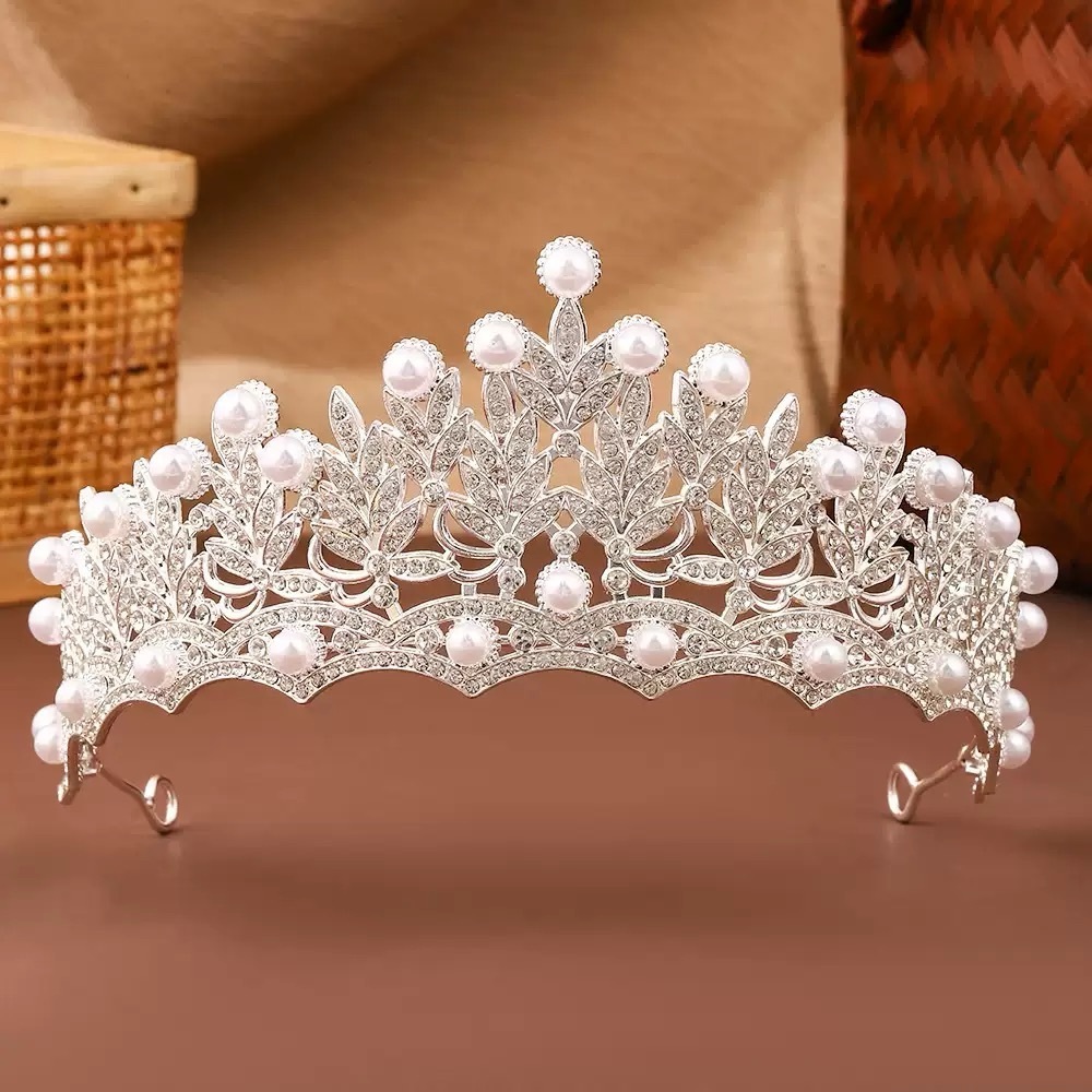Silver Pearl Bridal Tiara - Elegant Wedding Crown